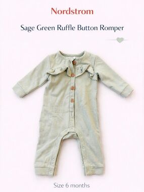 Nordstrom Baby Sage Green Ruffle Button Romper 6M